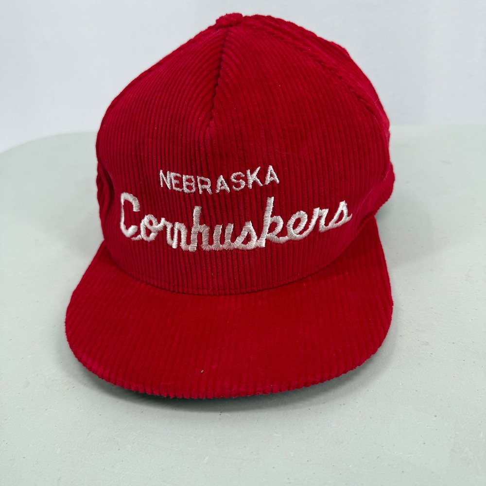 Nebraska Cornhuskers Hat Mens  Red Corduroy Vintage Snapback Cap AJD Cotton OSFM